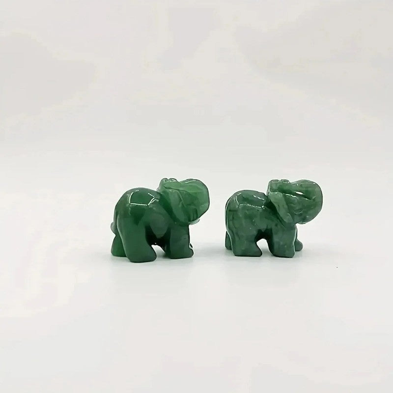 36mm Chinese Jade Ston Luck Elephant Fortune Feng Shui Statue Office Ornament