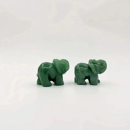 36mm Chinese Jade Ston Luck Elephant Fortune Feng Shui Statue Office Ornament
