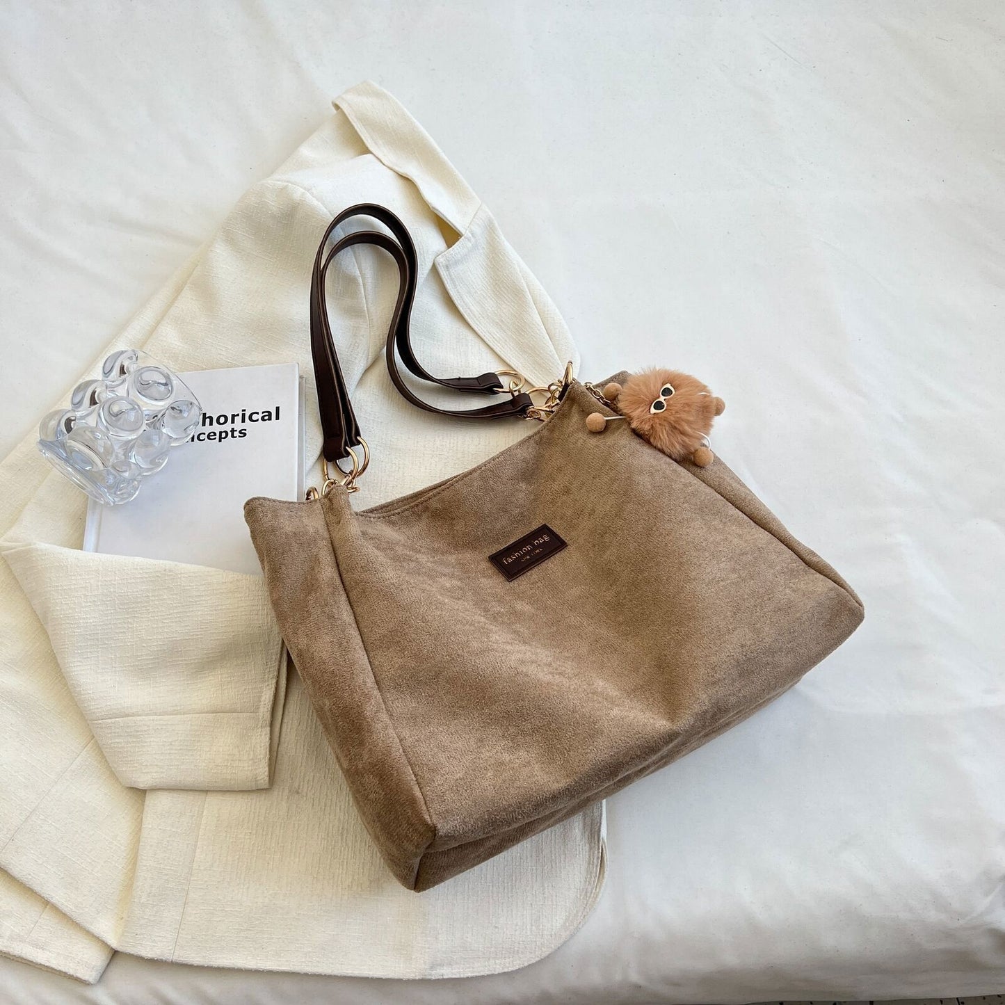 Suede Handbags Women Winter Warm Bag Office Tote Shoulder Bag Ladies