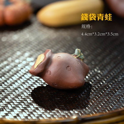 Yixing Zisha Tea Pet Handmade Water Spray Frog Pumpkin Decoration Fruit Tea Pet