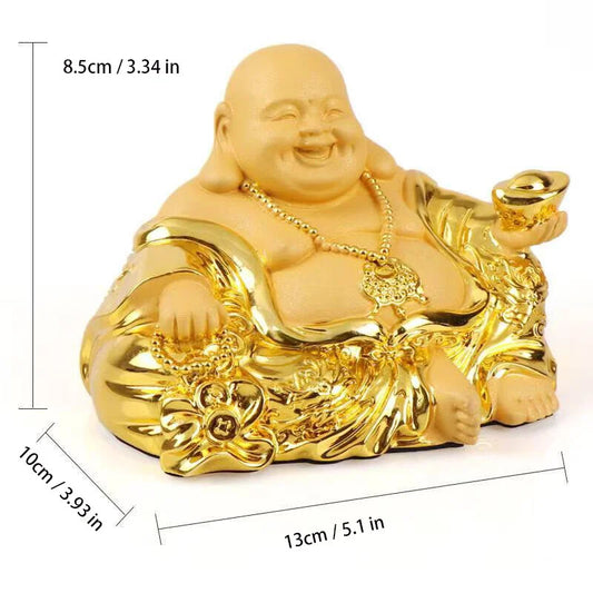 Resin Gold Ingot Miler Buddha Statue God of Wealth of China Home Decor Character