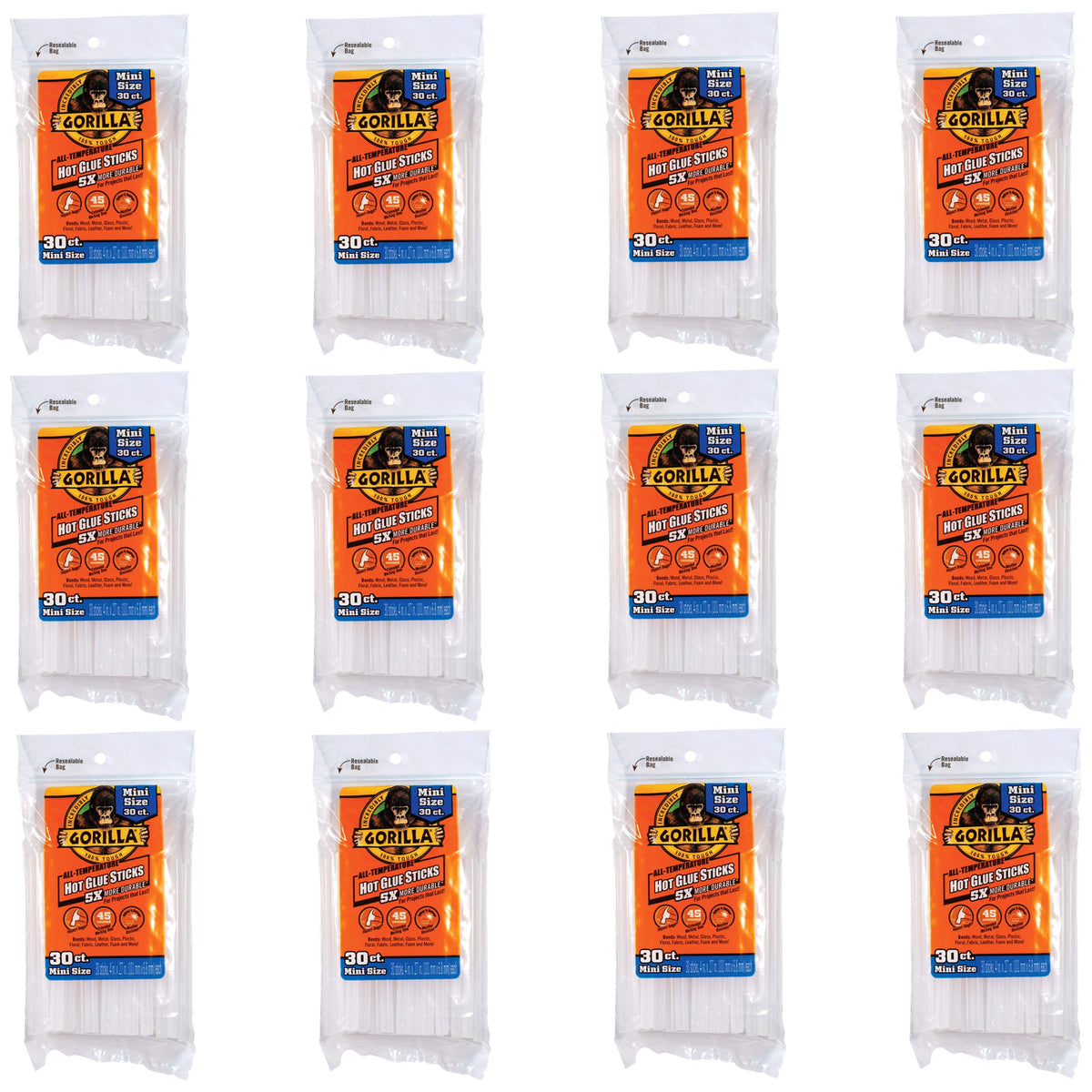 Gorilla 360 Count Mini Hot Glue Sticks (4"Lx 0.27"Dia),45 sec extended Work Time