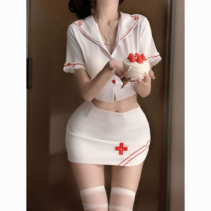 Sexy Nurse Costume Cosplay Outfit Halloween Nightclub Mini Skirt Set
