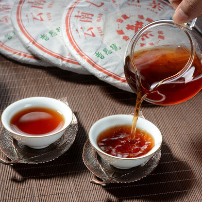 357g/Cake Yunnan Pu'er Tea Cooked Tea Cake Yunnan Qizi Cake Tea Pure Ingredients