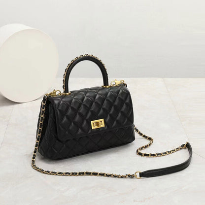 19/23/29 Quilted Sheepskin Leather Small Flap Purse Tote Clutch Handbag w/ Chain
