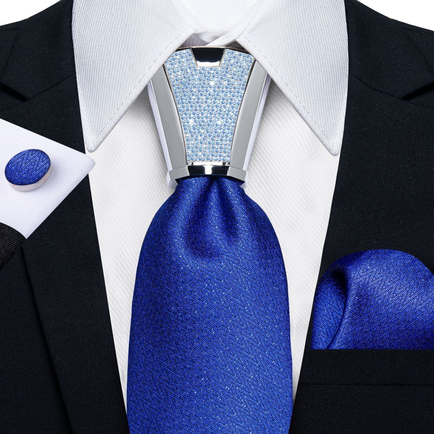 Men Necktie 3Pcs Luxury Striped Ties Cufflinks Pocket Square Wedding Accessories