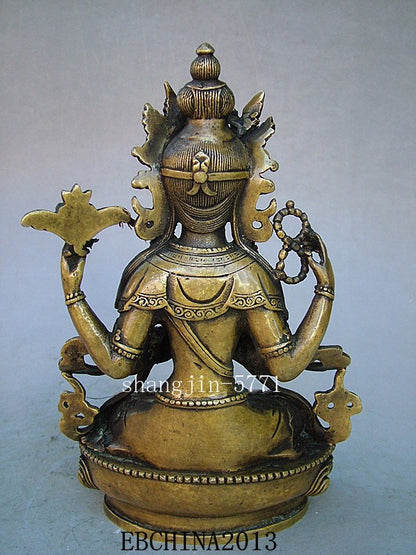 8.4"Old Antique Chinese Ancient Collection Brass Bronze Tibet Buddha Statue