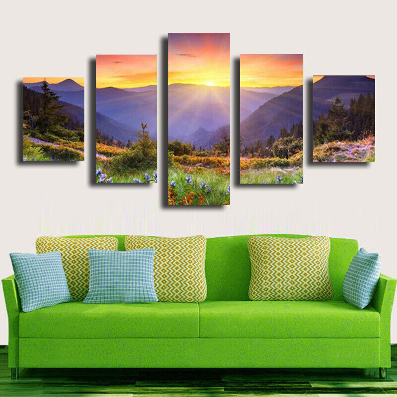 5 Pieces Canvas Wall Art Poster and Print Living Room Scenery No Framed