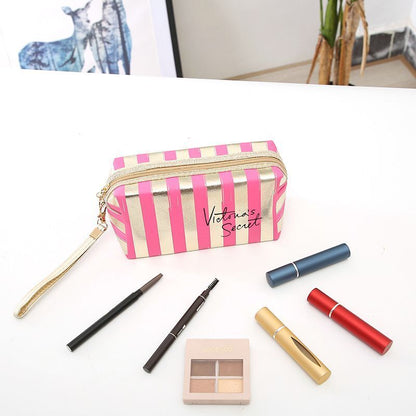 Stripe Makeup Case Pouch Octagonal Storage Bag Handbag Toiletry Travel Organizer