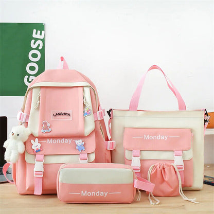 5pcs Sets Kids Backpack Women's Bagpack Bookbag Girls Rucksack Students Bag
