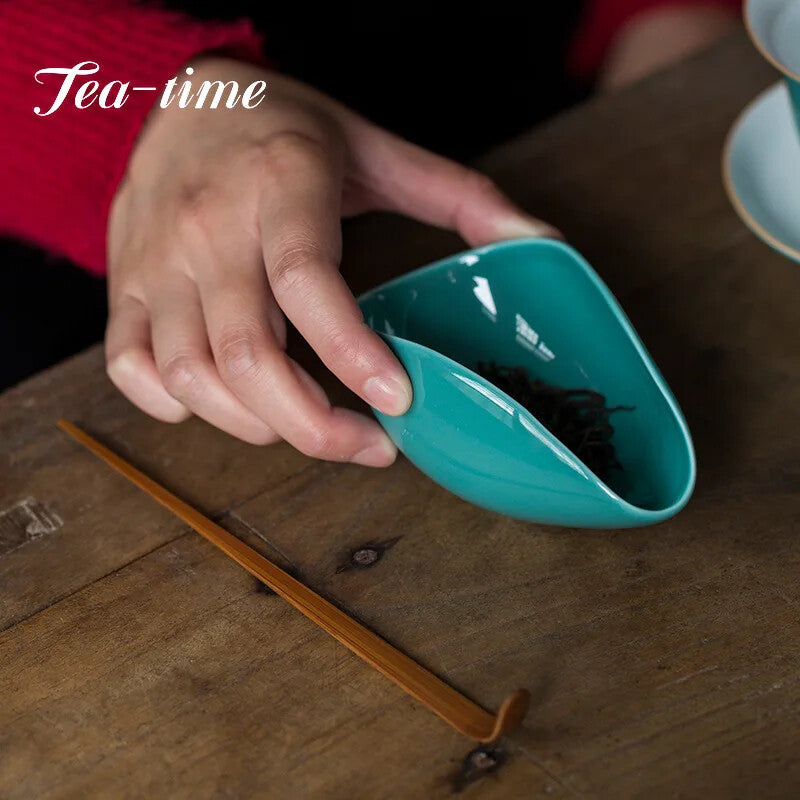 Turquoise Green Ceramic Tea Lotus Tea Spoon Household Handmade Tea Shovel