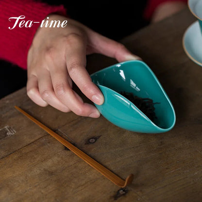 Turquoise Green Ceramic Tea Lotus Tea Spoon Household Handmade Tea Shovel