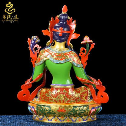 16cm Brass Green Tara Buddha Statue Painting Guanyin Buddha Statue Home Design