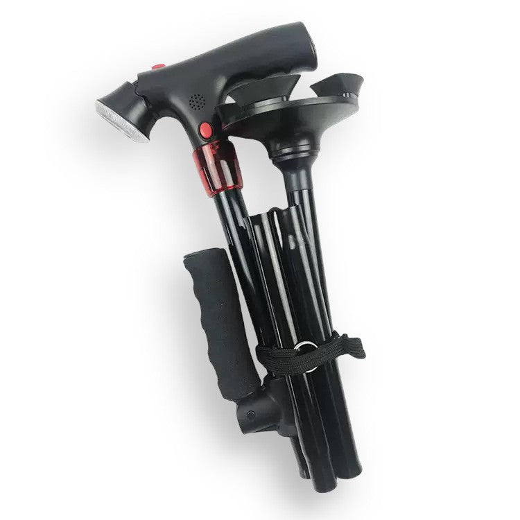 Elderly anti slip intelligent cane with anti fall warning light folding cane