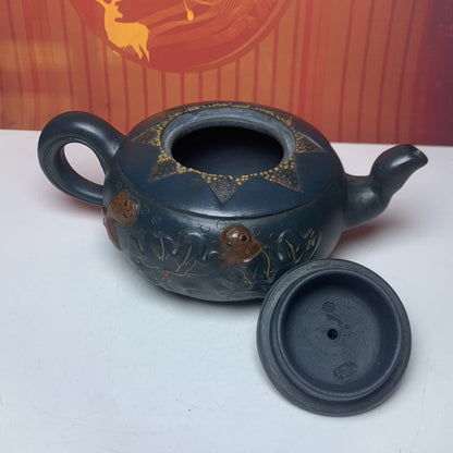 Vintage Chinese Yixing Purple Clay Teapot Zisha Ceremony Lotus Leaf Frog Teaware