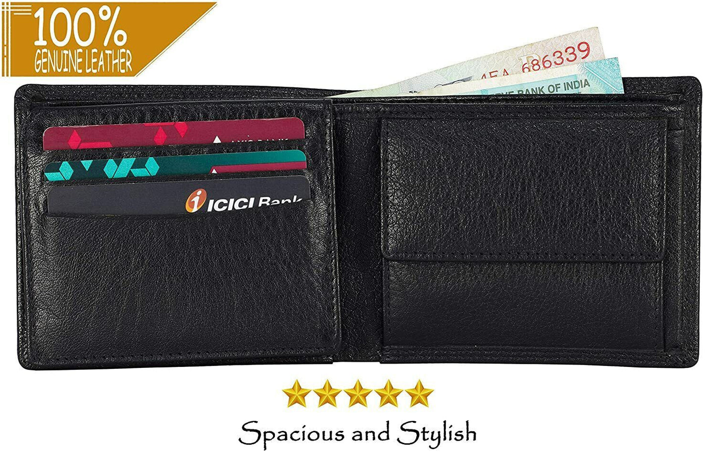 Brand New Authentic RFID Blocking Black BI-Fold Genuine Leather Mens Wallet