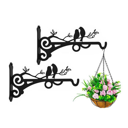 Wall Mounted Bracket Metal Flower Basket Bird Pattern Holder Hanger Rustic Hooks