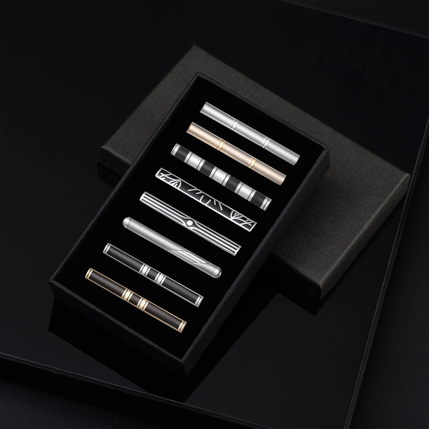 Tie Clips 8Pcs Copper Short Pins Set W/ Gift Box Accessories Men Shirt Cufflinks