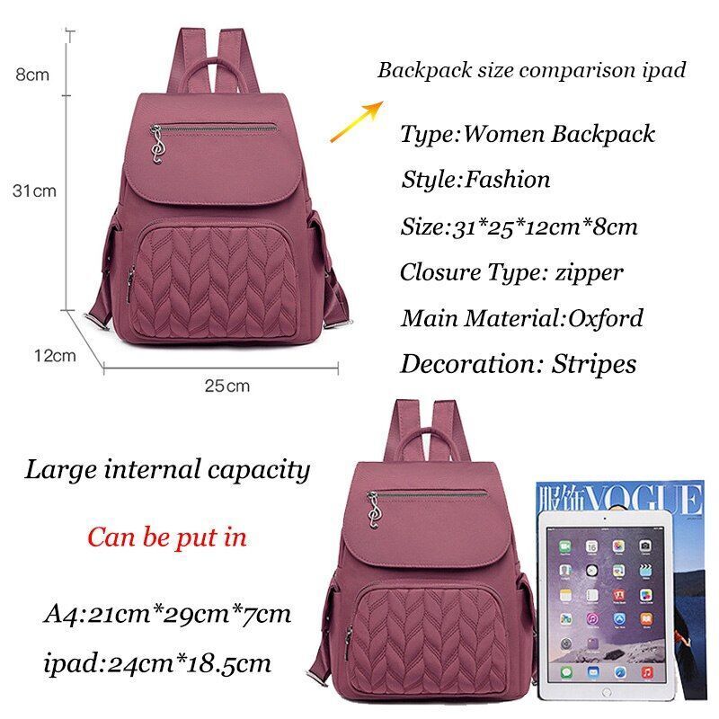 Waterproof Backpack Women Bag Fashion Travel Backpack Solid Shoulder Polyester