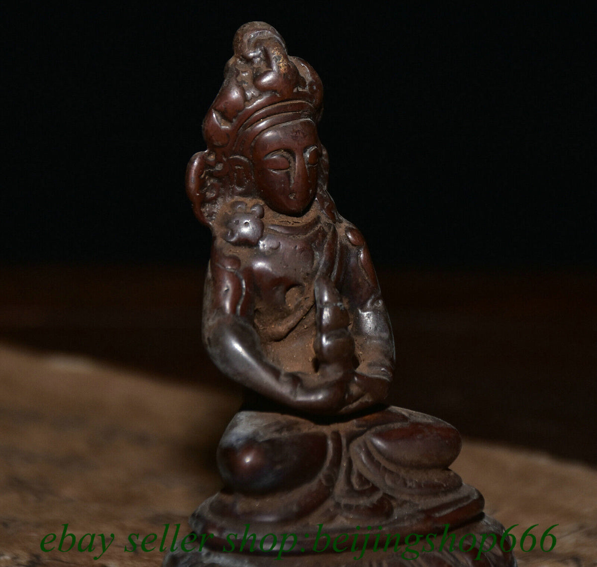 3.2" Old Tibet Tibetan Bronze Amitayus longevity God Goddess Statue