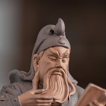 Purple Clay Tea Pet Guan Gong’s Night Reading Study Room Decoration Ornament