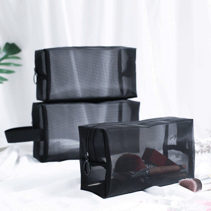 Clear Black Makeup Bags Travel Toiletry Cosmetic Organizer Pouch Set Mesh Purse