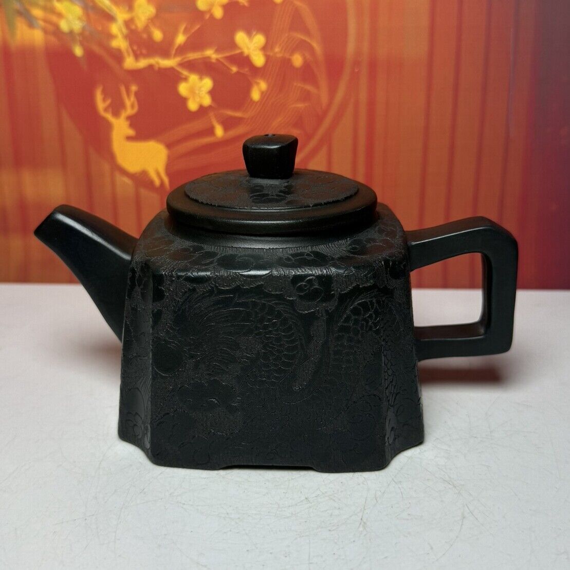 Vintage Chinese Yixing Purple Clay Teapot Zisha Ceramic Dragon Phoenix Teaware