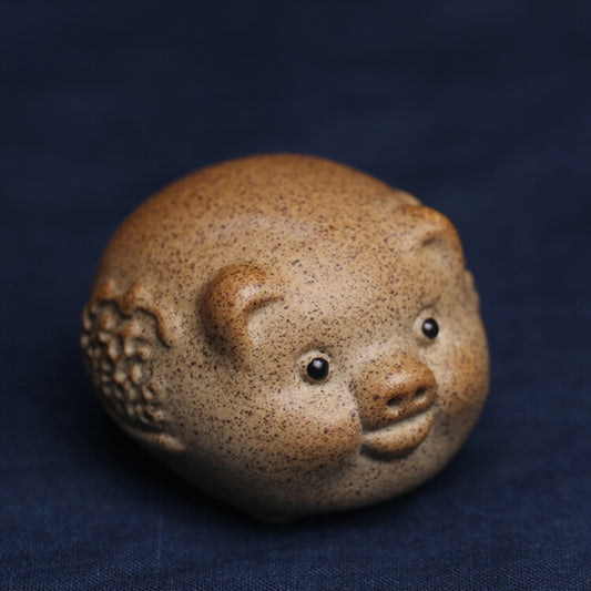 Lovely Pig Statue Ceramic Tea Pet Crude Pottery Handmade Artware Desk Decoration