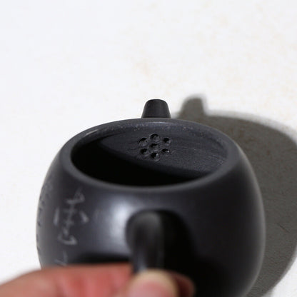 160ml Full Hand Carved Tea Pot Small Marked Real Yixing Zisha Black Clay Pots