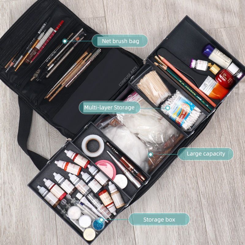 Large Make Up Bag Multi-layer Embroidery Cosmetics Storage Case Toiletry Bag 1PC