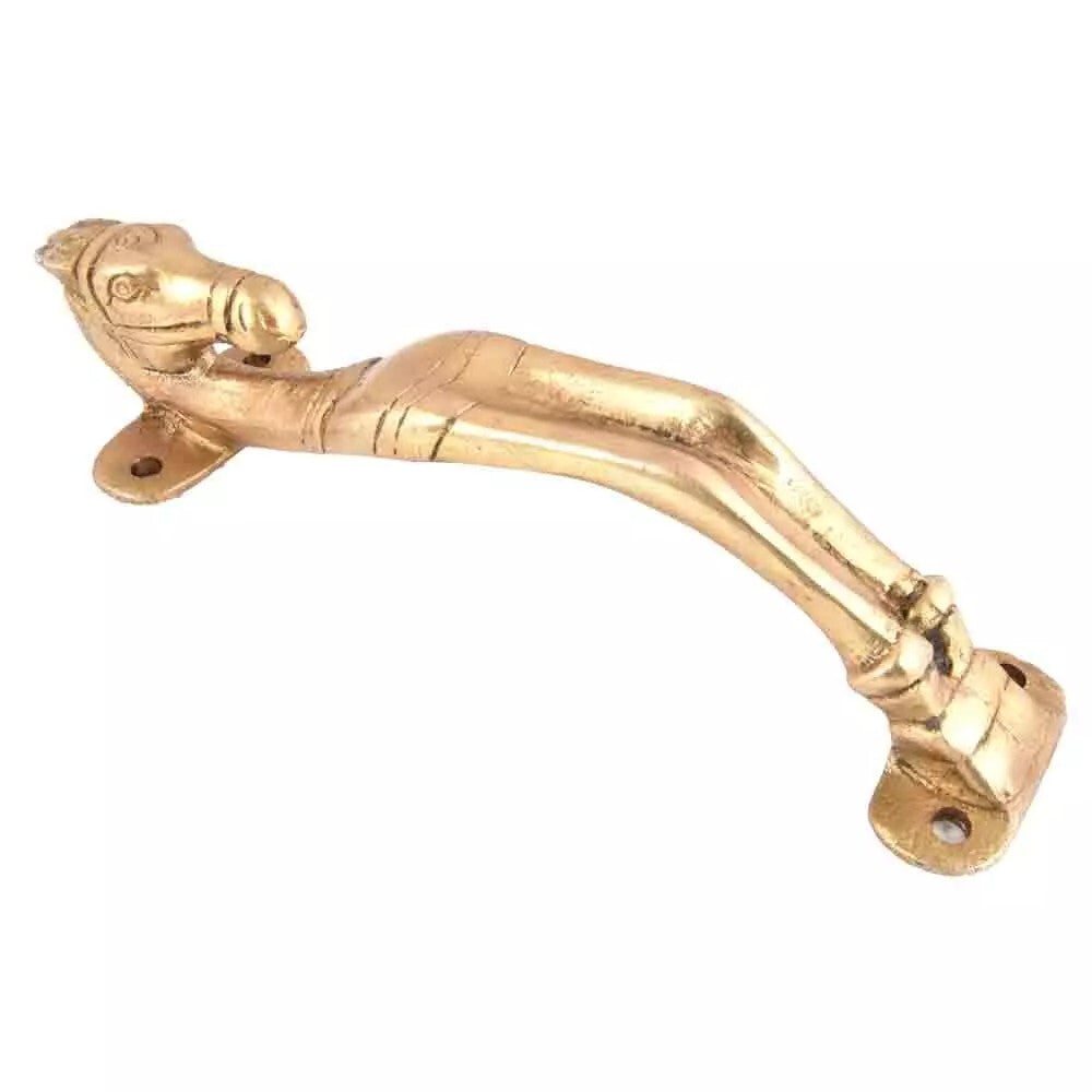 Set of 2 Antique Look Golden Brass Hand Carved Horse Door and Cabinet Handle