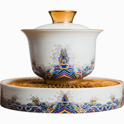 Jingdezhen Porcelain Gaiwan + Holder Cup Saucer Ceramic Tureen Tea Bowl Lid New