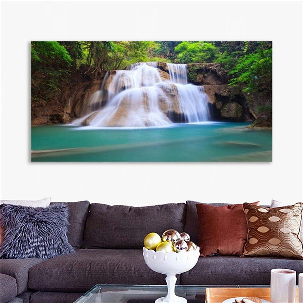 Large art prints Home Decor Canvas Painting Wall Art Forest Waterfall Green