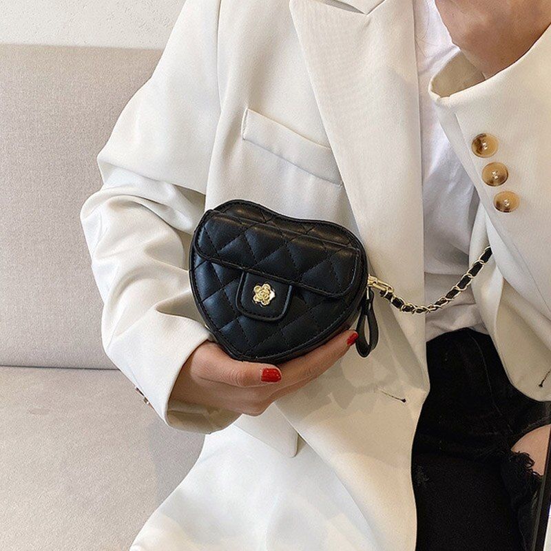 Synthetic Leather Chain Crossbody Bags Heart Shape Handbag Summer Shoulder Purse