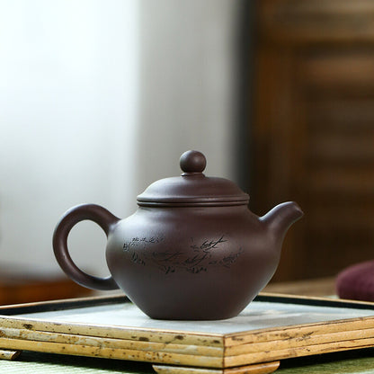 China Yixing Zisha Pottery Purple Clay Handmade 300cc Mesh Teapot 珠圆玉润