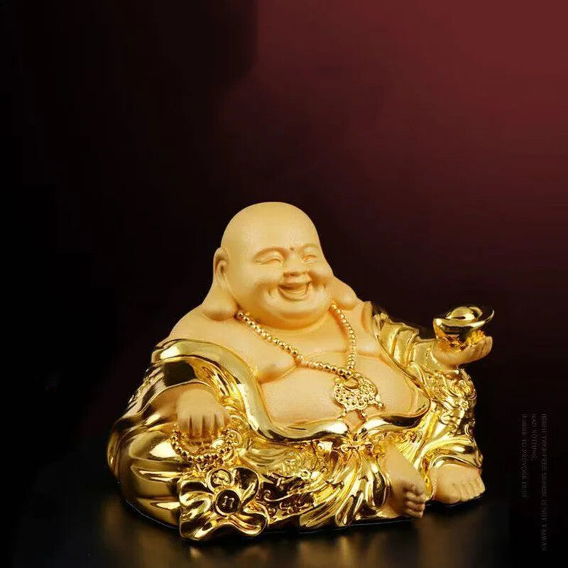 Resin Gold Ingot Miler Buddha Statue God of Wealth of China Home Decor Character