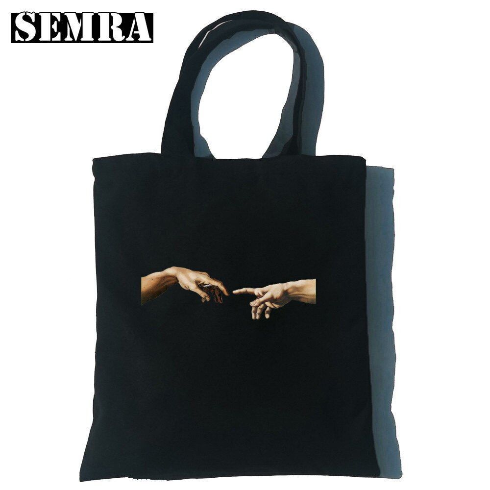 Canvas Tote Shoulder Bag Student Teacher Large Square Purse White / Black Pouch