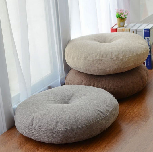 Linen Floor Pillow Seating Cushion with Removable Zippered Cover Thick Round 18"