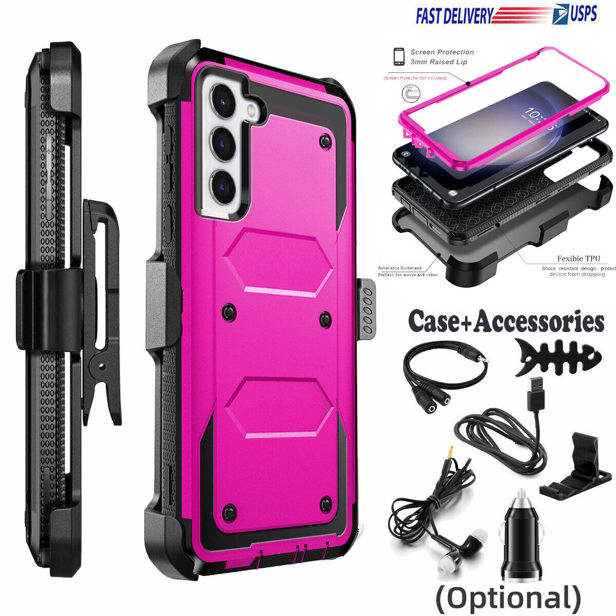 For Samsung Galaxy S22 S23 Ultra 5G Holster Case Belt Clip Stand Cover Accessory