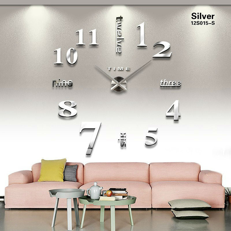 Large Wall Clock Big Watch Decal 3D Stickers Roman Numerals DIY Wall Modern room