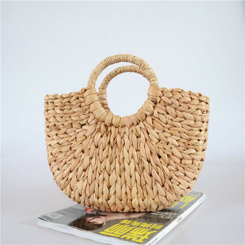 Women Retro Wicker Handbag Bags Totes Beach Summer Straw Woven Rattan Basket Bag