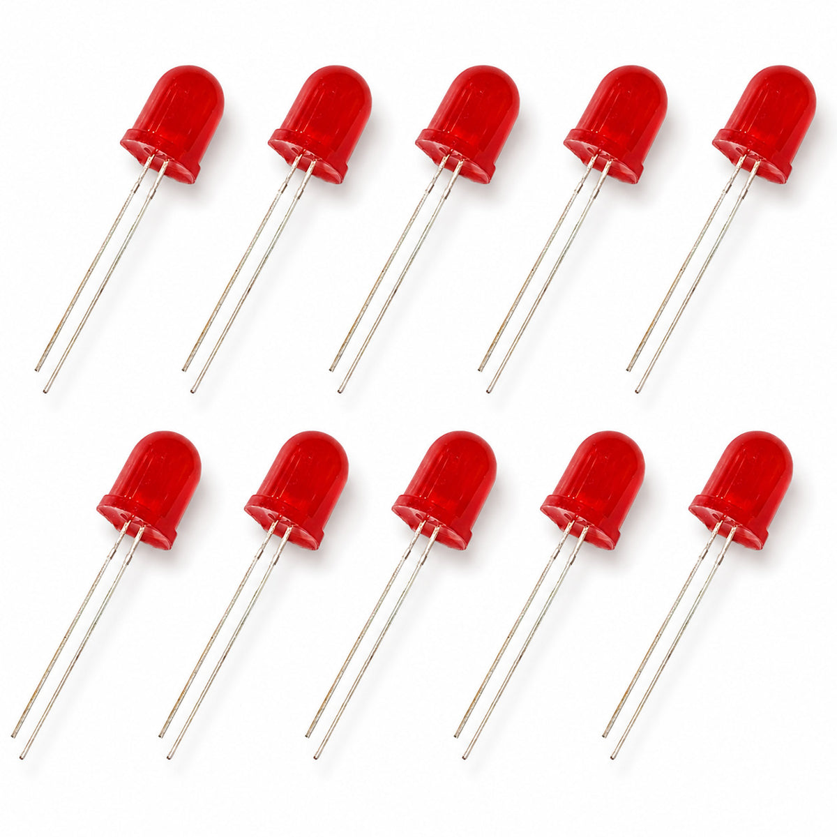 10mm Jumbo Red Diffused LED, 2-Pin Round, 1.8-2.2V 20mA - 10 Pack