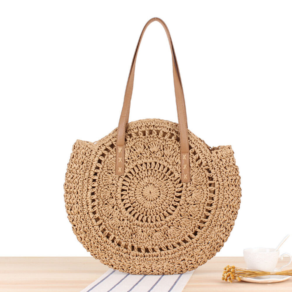 Womens Wicker Handbag Bags Tote Beach Straw Woven Summer Rattan Basket Bag