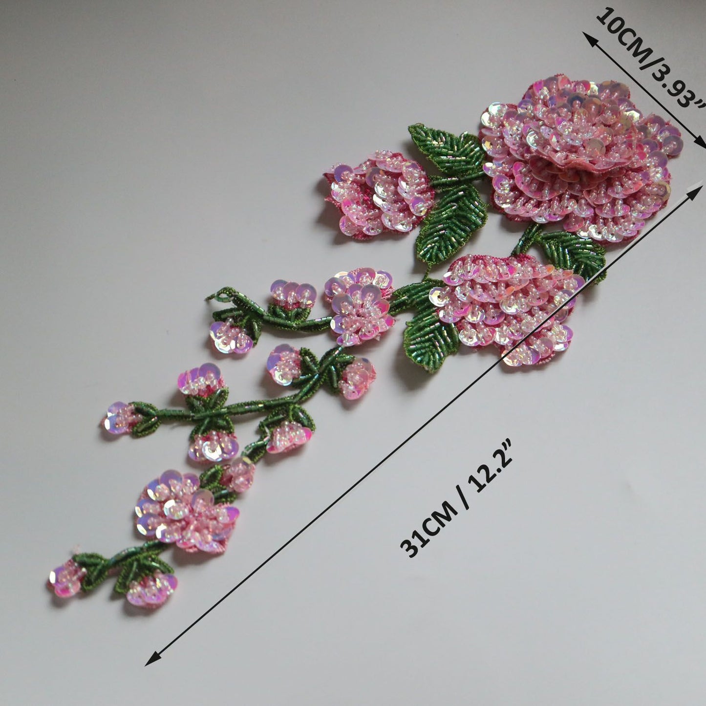 Clothes Sewing Appliques Beaded Sew On Peony Flower Patches Jacket Decor 10x31cm