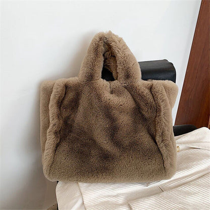 Faux Fur Women's Tote Bag Plush Shoulder Bags Women Soft Top Handbags Warm