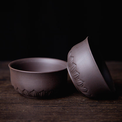 2Pcs Lot Real Yixing Zisha Tea Cup 60Ml Carved Cup of Tea Purple Clay Tea Cups