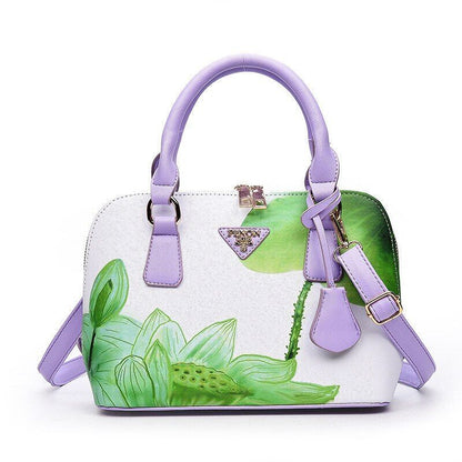Shell Bag Flower Printing Totes Shoulder Crossbody Bag Synthetic Leather Handbag