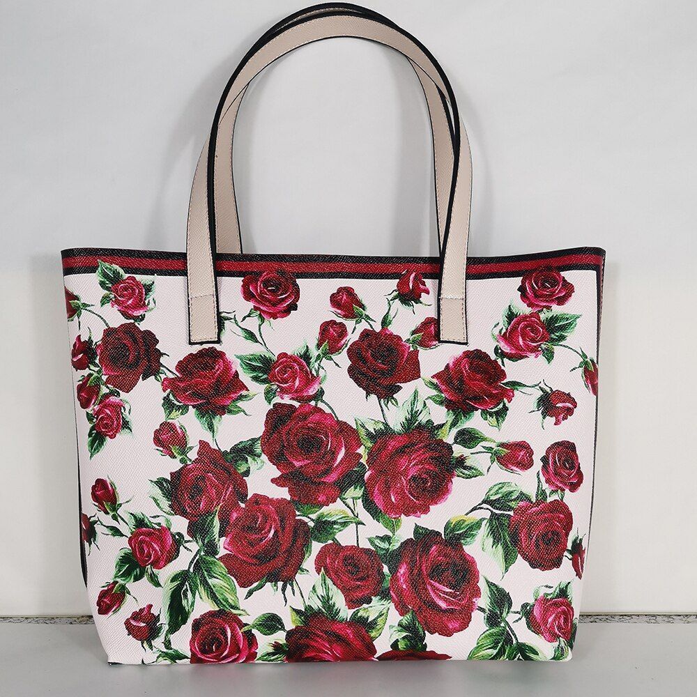 Floral Traveling Shoulder Bag Textured Leather Shopper Large Bag Women Handbags