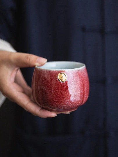 Ceramic Tea Cup Set of 2 Red Chinese Kung Fu Tea Cups