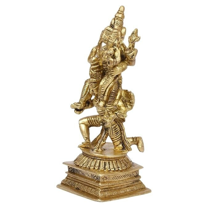 Hindu God Brass Lord Vishnu Laxmi Riding on Garuda Idol Figurine Statue
